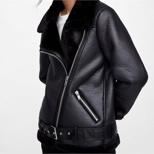 Zara Women's Black Biker Faux Leather Jacket